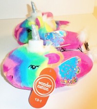 Wonder Nation Girls Confetti Unicorn House Slippers Size 13-1  NEW