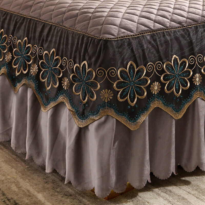 Vintage Velvet Bedspread Queen King Quilted Bedskirt Ruffles Headboard