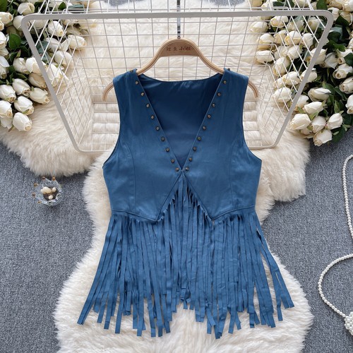 Ethnic Style Retro Sleeveless Vest Women Fringed V-neck Chic Top Gilet Waistcoat - 第 1/26 張圖片