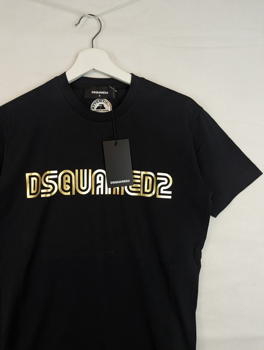 DSQUARED2 D2 T-SHIRT MENS GOLD FOIL LOGO TEE - BLACK - 100