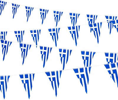 Griechenland 10 Meter Dreieck Wimpel Banner | 20 große 12x9'' doppelseitige Flaggen Packung