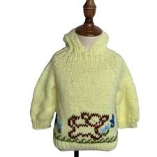 Vintage Handmade Knit Hooded Sweater 9-12 months Infant Blue Full Zip Back