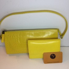 Monsac Yellow Croc Embossed Leather Shoulder Bag & Bi-fold Wallet New