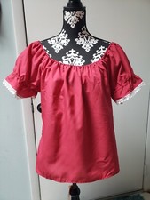 Vtg Peasant Blouse Rockmount Ranch Wear Red White Square Dance Western Large