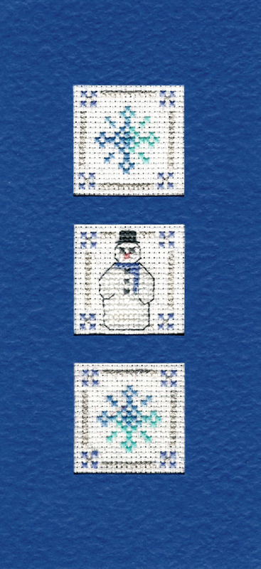 Snowflakes Christmas card cross stitch kit on sparkly 14 aida with 3 windows