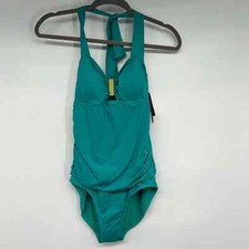 NWT Jantzen Open Racerback One Piece Swimwear Women's Size 8 Teal Keyhole Spike