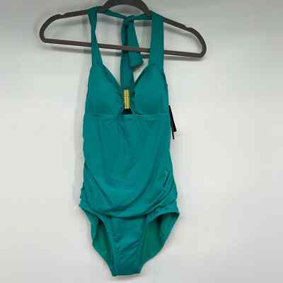 NWT Jantzen Open Racerback One Piece Swimwear Women's Size 8 Teal Keyhole Spike 