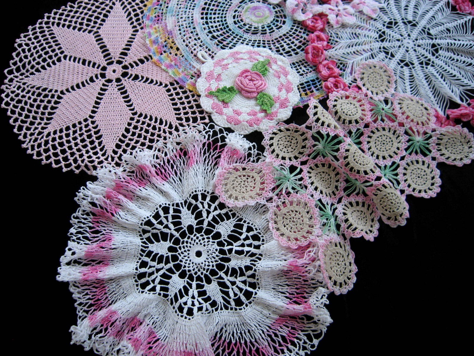 Charming Lot of 7 Vintage Mostly Pink Crocheted Lace Doilies eBay