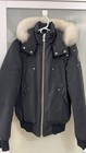 Moose Knuckles Men’s Black Bomber Jacket Fur-Trim Hood Down Full Zip L — photo 1