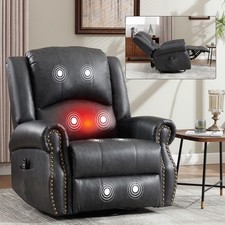 Massage Recliner Chair with Rocker, Swivel Lumbar Heat, Grey