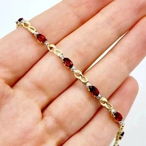 Authentic 9 Ct Oval Simulated Garnet Gorgeous Tennis Bracelet 14K Yellow Gold Plated