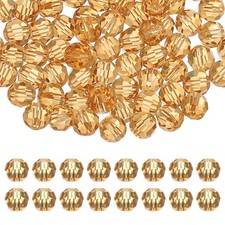 8mm Round Crystal Beads, 100 Pcs Glass Faceted Ball Bead, Gold Tone