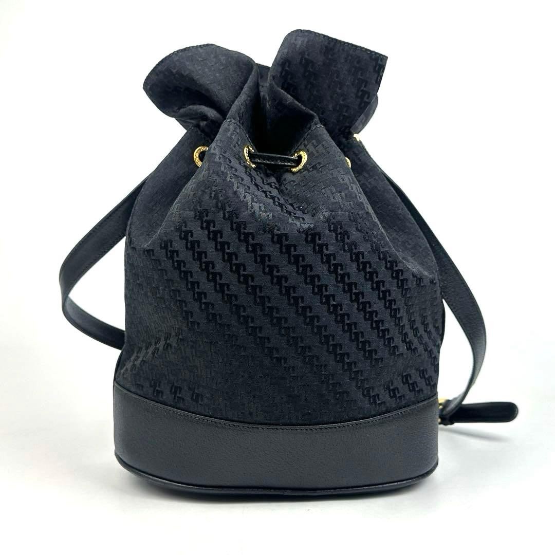 GUCCI GG Pattern Canvas Drawstring Bag Black Leat… - image 5