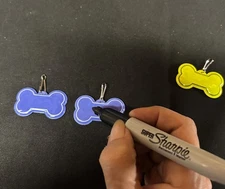2 New Reflective Dog Tags puffy vinyl BLUE OR YELLOW  clip on tag