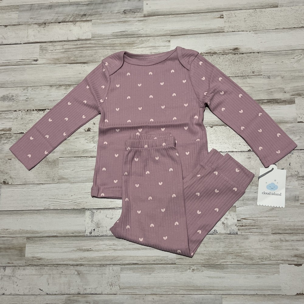 Cloud Island Baby 2pc Ribbed Top & Pant Set Pink Heart Dusty Rose 18 Months