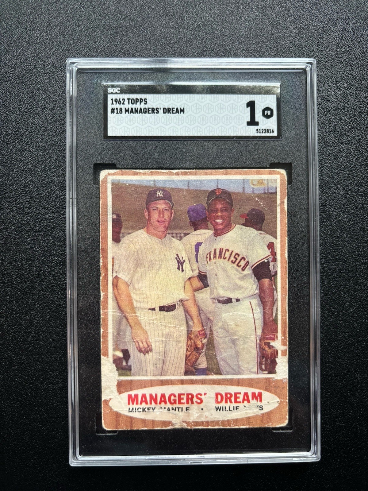 1962 Topps #18 Managers’ Dream Mickey Mantle Willie Mays SGC 1
