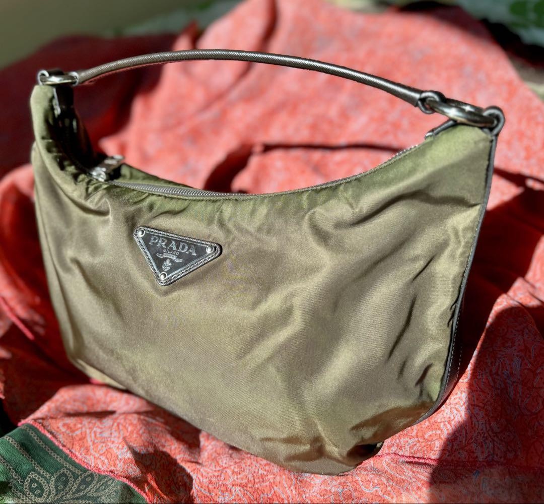 PRADA Nylon & Leather Shoulder Bag Br3291 Bruciato Color