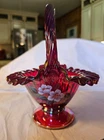 Vintage Fenton Red Carnival Glass Basket 2001