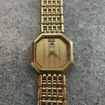 ④ しゃび　1105040 Rare VTG Seiko Watch Men 28mm Gold Dial Gold Tone Octagon 5P30