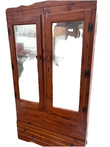 Vintage Red Wood Cedar Wardrobe With Mirror Doors 1940 Closet