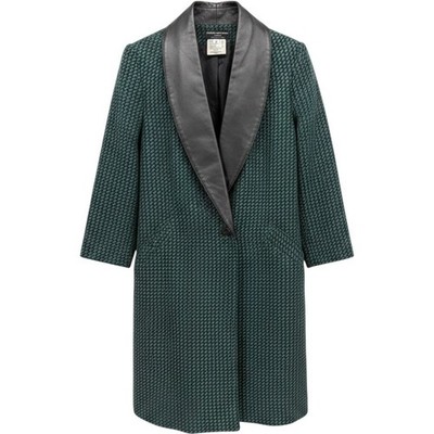 Dominic Bellissimo Womens Coat Wool Leather Shawl Collar Houndstooth Green 8