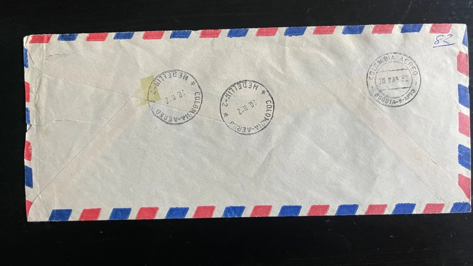 1982 Colombia Registered Airmail Cover to Nepal – Medellín to Kathmandu – UPU An - Image 2 of 2