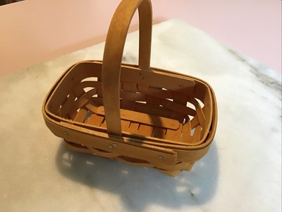 Longaberger Small Brown Hand Woven Rectangular Basket With Handle 6  X  4  EUC