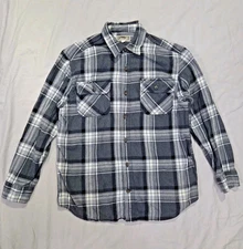 Duluth Trading Co Burlyweight Plaid Flannel Button Down Shirt Gray Sz M Outdoors