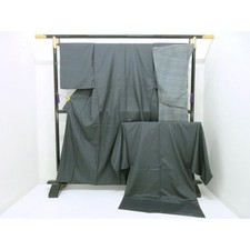 Authentic Men's Tsumugi Silk Kimono, Haori Jacket, and Nagajuban Undergarmen...