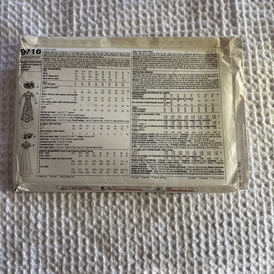 Simplicity 9716 Edwardian Bridal Historical Titanic Dress  Sewing Pattern 6-12 - Image 2 of 4