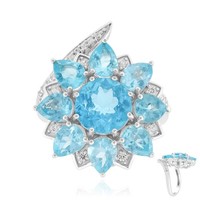 Cavill Blauer Apatit Ring Sterlingsilber Rhodiniert 3,51Ct Zirkone Rund Tropfen