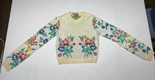 Vintage 1970  s Alley Cat By Betsey Johnson Flower Knit Longsleeve Crop Sweater