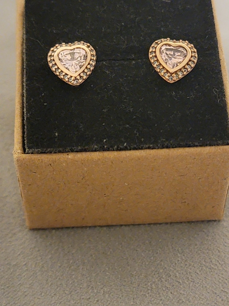 PANDORA Elevated Pink Sparkling Pavé Heart Stud Rose Gold Earrings With Box View 3