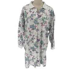Vintage Body Drama Nightshirt White Floral Cotton 1992 Sleep Shirt M
