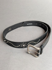 Vintage Express Size M Womens Black Leather Belt with Studs and Silver Buckle