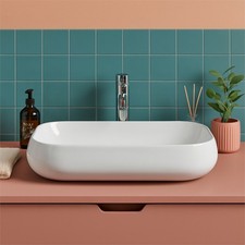 Lavabo Lavandino bagno da appoggio 70 x 40 cm rettangolare in ceramica bianco