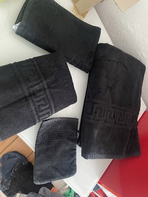 Versace 4teiliges NEUES Handtuch Set mit Logo - schwarz - Medusa - Meandre 