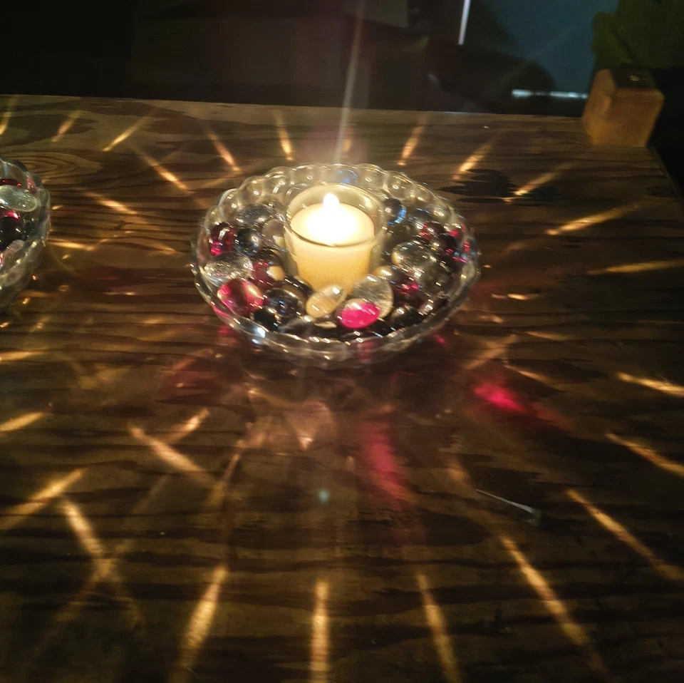 2 cuencos de cristal vintage piedras de vidrio hechos a mano candelabro centros de mesa  Foto 3 de 4