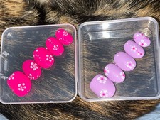     Custom Gel Press-On Nails Hand Painted 10pc Set Only w/ ABS case  Short Round