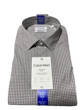 NEW Calvin Klein Dress Shirt Mens 16 16.5 White Check Wrinkle Free Stretch