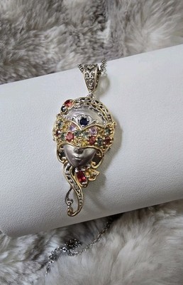 Michael Valitutti Gem En Vogue mardi gras girl mask sterling silver pendant 