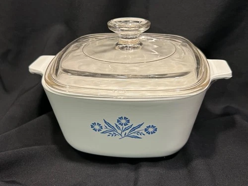 VTG Corning Ware Blue Cornflower P-1 3/4-B Casserole Dish 1.75qt Pyrex Lid A-7-C