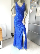 *BLUE PLUM* Ladies Full Length Sequin & Lace Evening Dress L  Blue BNWOT rrp£260