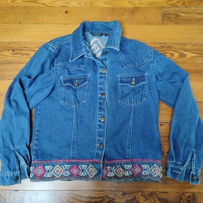 Vintage Agapo Collection Women's Denim Jean Jacket Embroidered Southwestern M