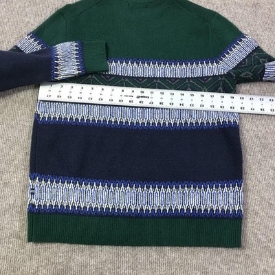 Nautica Sweater Mens Medium Green Navy Crewneck Fair Isle Knit