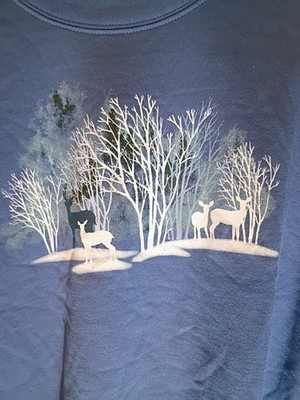 Vtg Country Store Blue Winter Deer Pullover Sweater - Blue Size L D4