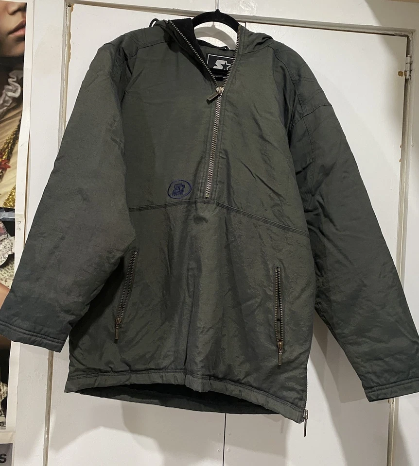 Chaqueta Anorak Con Capucha De Lona Starter Terrain Verde Para Hombre Mediana 1/2 Cremallera Frontal De Colección Foto 2 de 4