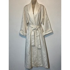 Vtg Natori Classics Ivory Jacquard Leaf Long Wrap Robe Shawl Collar Small Luxury