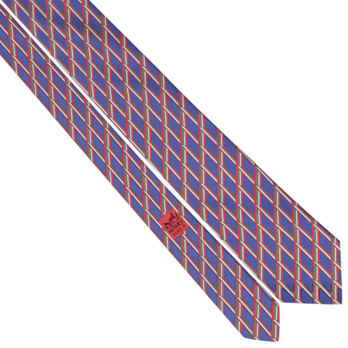 100% Auth HERMES TIE Silk Mens SKINNY GEOMETRIC Pattern 5458 - Foto 4 di 4