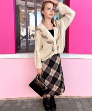 Vintage Wool Blend plaid school girl skirt measures 26" XS Elastic waist XS